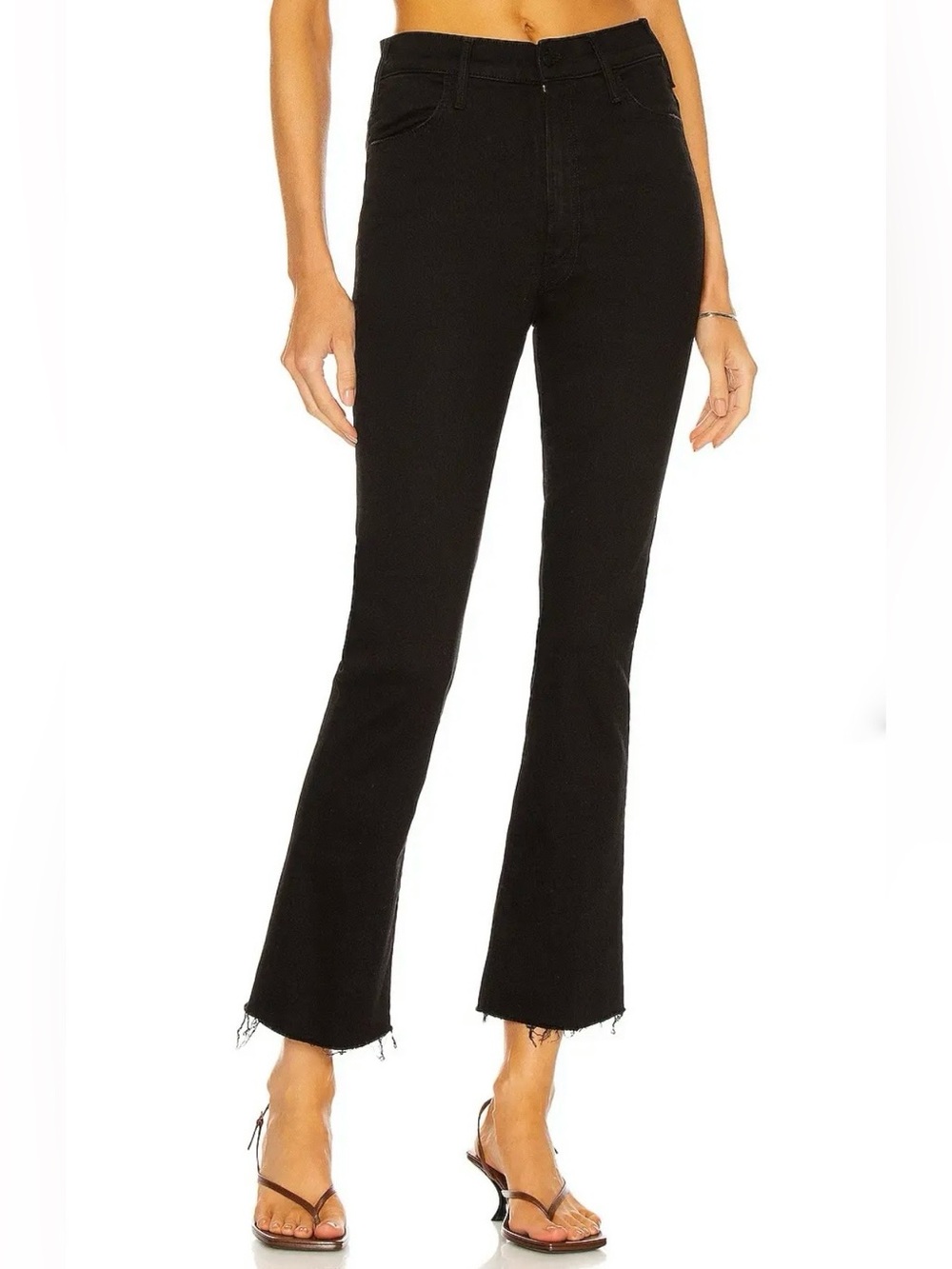 MOTHER The Hustler Ankle Fray Jeans 27 Not Guilty Black High Rise Bootcut $228
